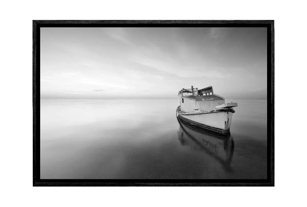 Old Boat on Lake Black & White | Canvas Wall Art Print - Final Touch Decor