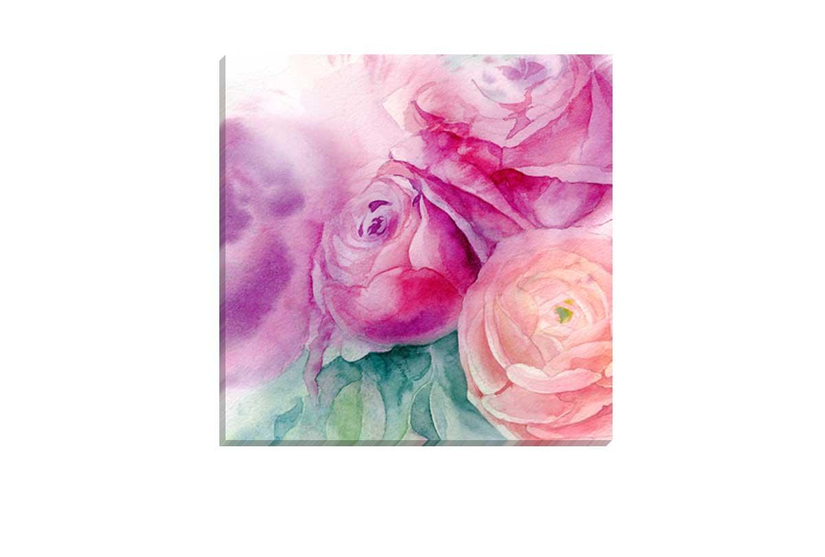 Purple & Pink Roses Watercolour | Canvas Wall Art Print - Final Touch Decor