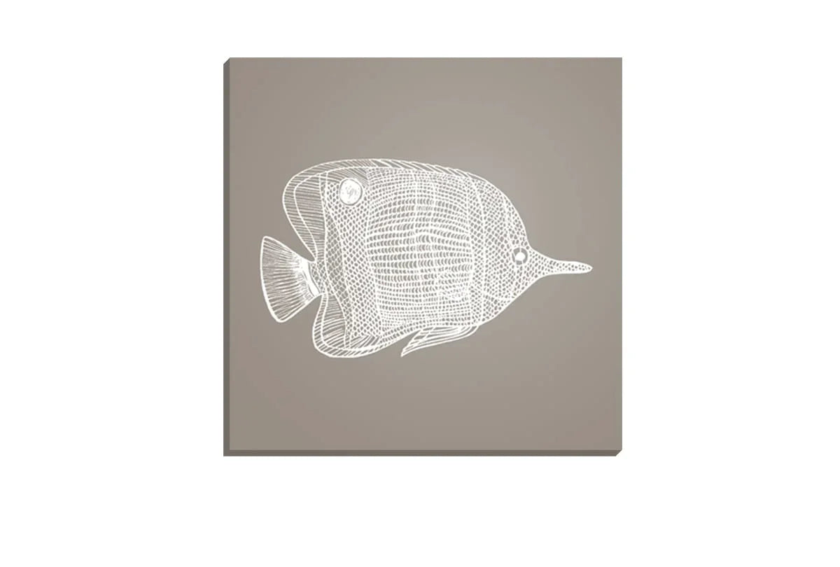 Fish 1 White on Beige | Canvas Wall Art Print - Final Touch Decor