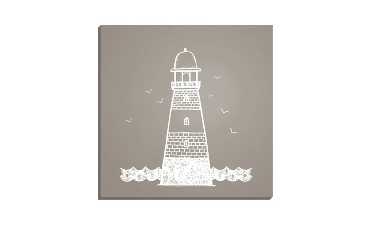 Lighthouse White on Beige | Canvas Wall Art Print - Final Touch Decor