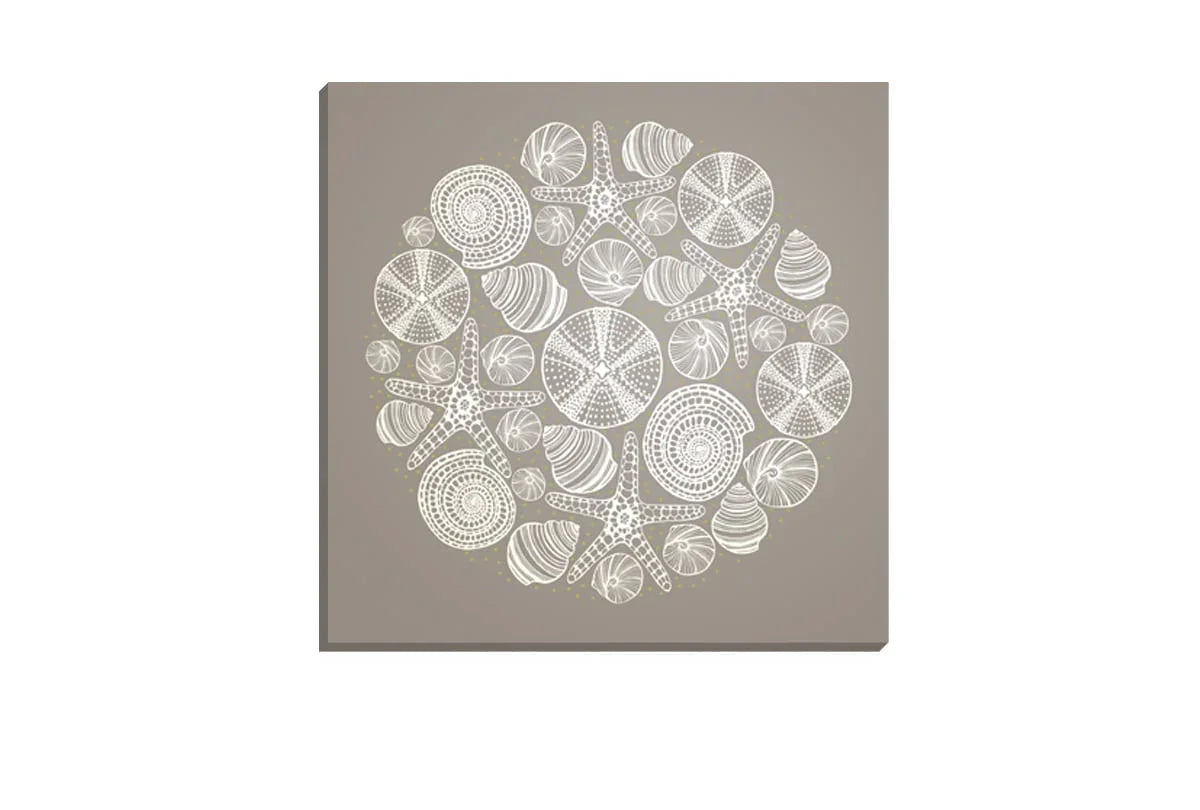Shells Star Fish White on Beige | Canvas Wall Art Print - Final Touch Decor
