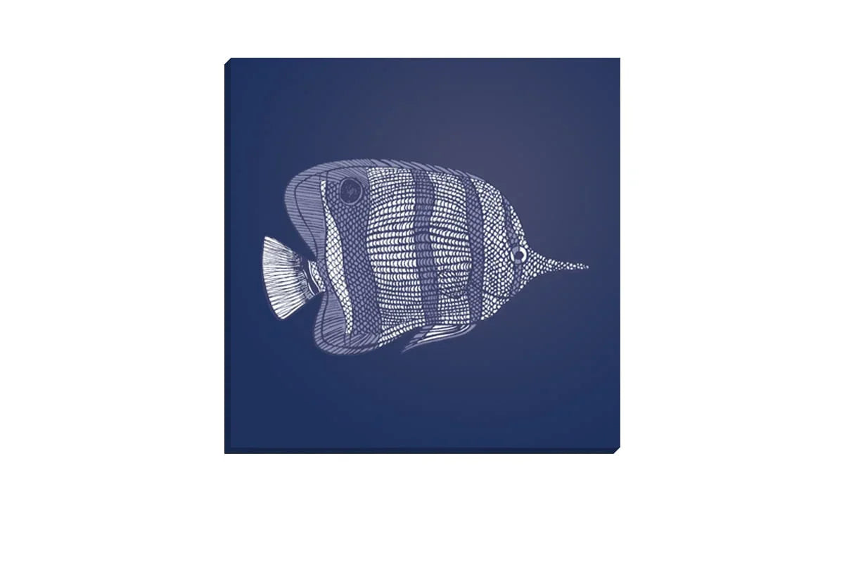 Fish 1 White on Navy | Canvas Wall Art Print - Final Touch Decor
