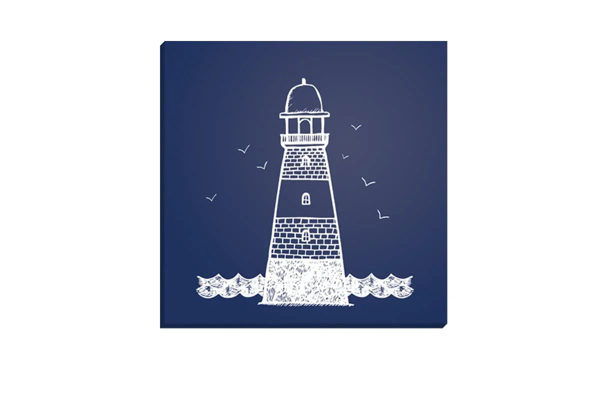 Lighthouse White on Navy | Canvas Wall Art Print - Final Touch Decor