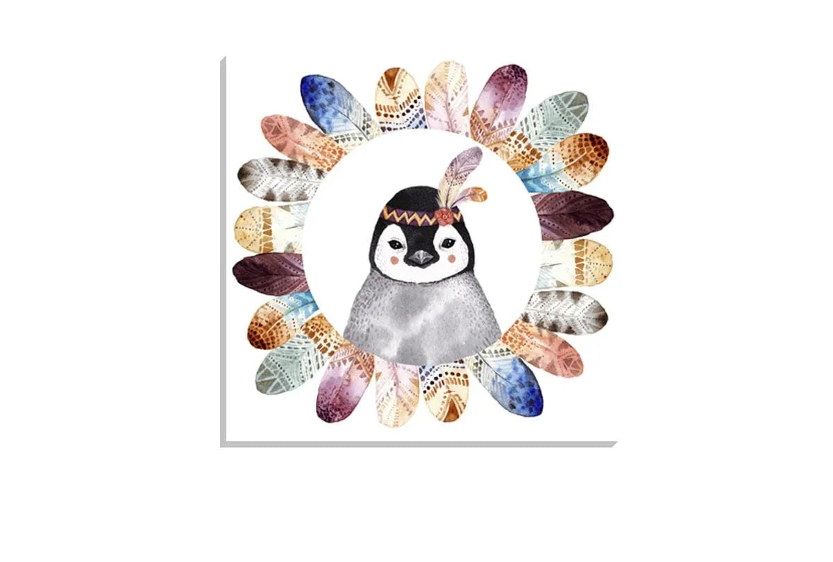 Boho Cute Penguin | Kid's Canvas Wall Art Print - Final Touch Decor