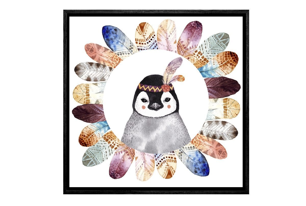 Boho Cute Penguin | Kid's Canvas Wall Art Print - Final Touch Decor