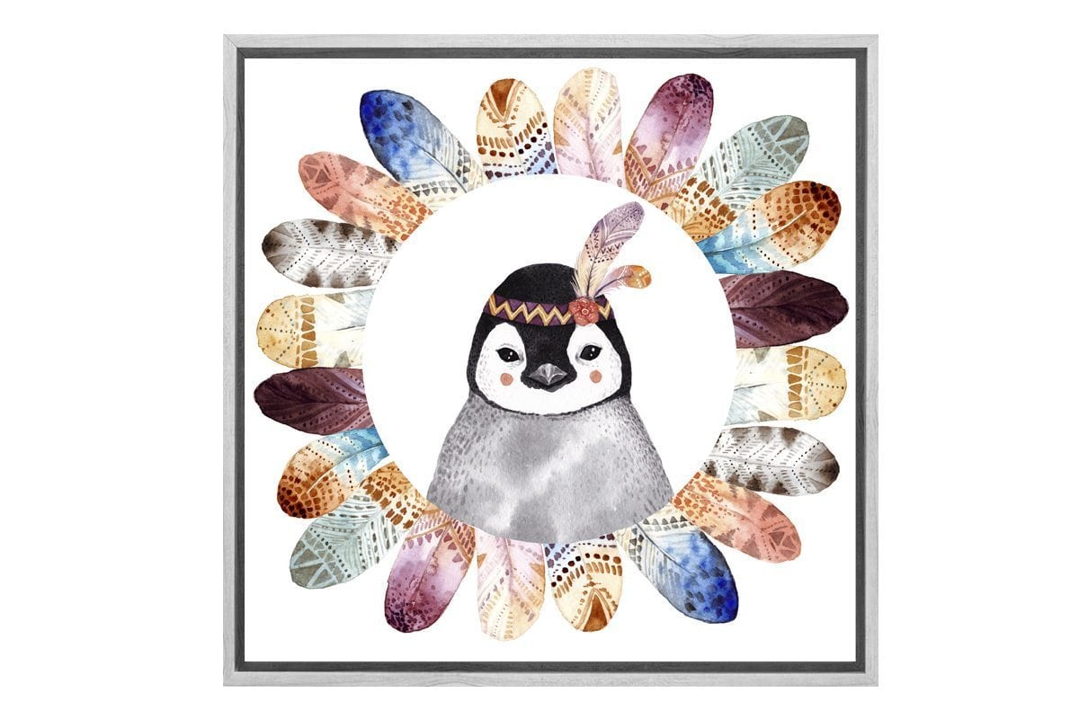 Boho Cute Penguin | Kid's Canvas Wall Art Print - Final Touch Decor