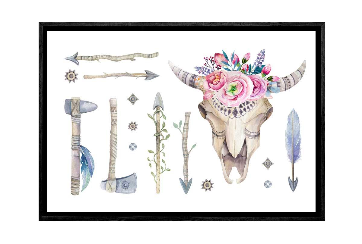 Boho Floral Skull & Arrows | Canvas Wall Art Print - Final Touch Decor