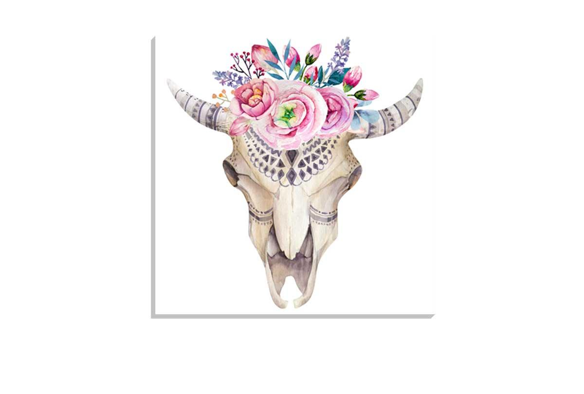Boho Tribal Floral Skull | Canvas Wall Art Print - Final Touch Decor