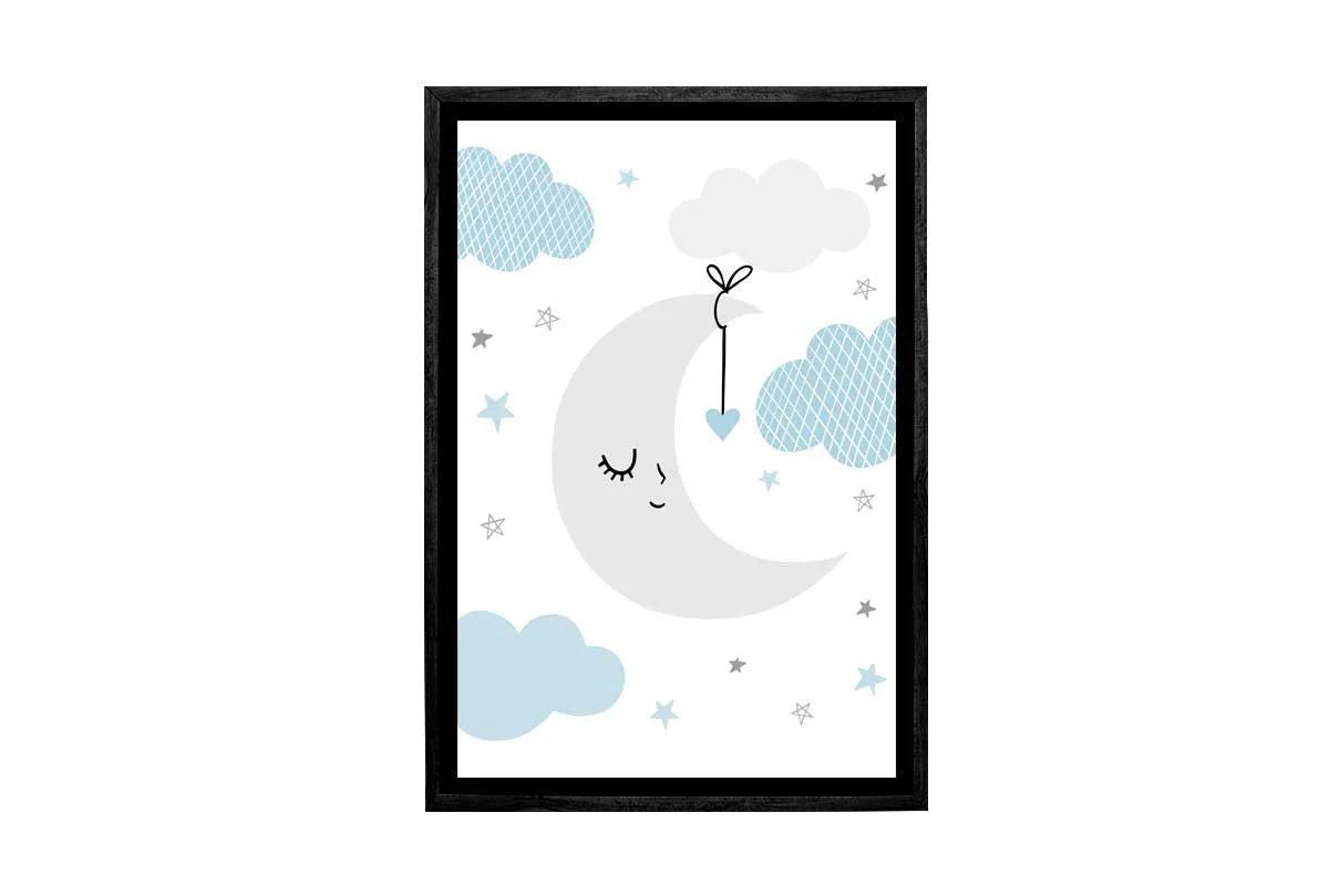 Moon Clouds Stars Blue Grey | Scandinavian Kid's Wall Art Print - Final Touch Decor