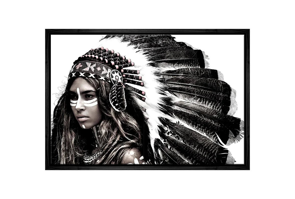 Woman in Feather Headdress | Canvas Wall Art Print - Final Touch Decor
