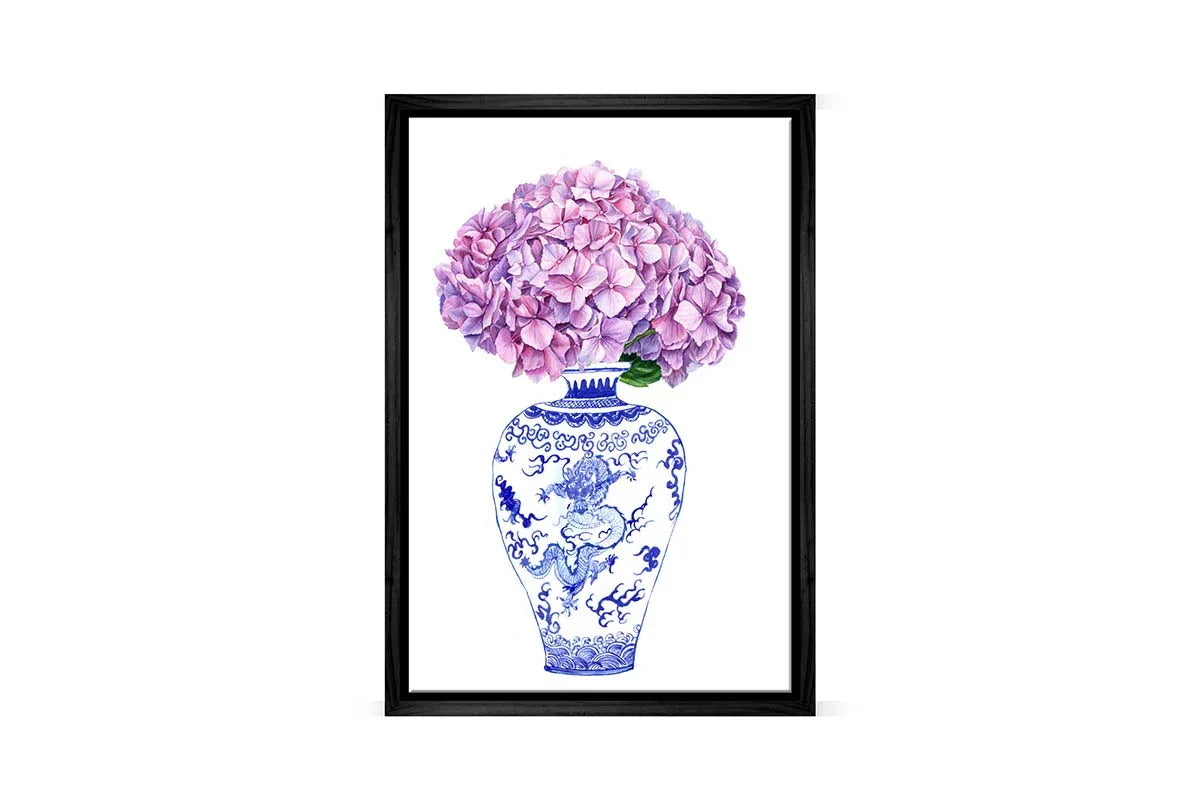 Blue White Vase Mauve Flowers | Hamptons Canvas Wall Art Print - Final Touch Decor