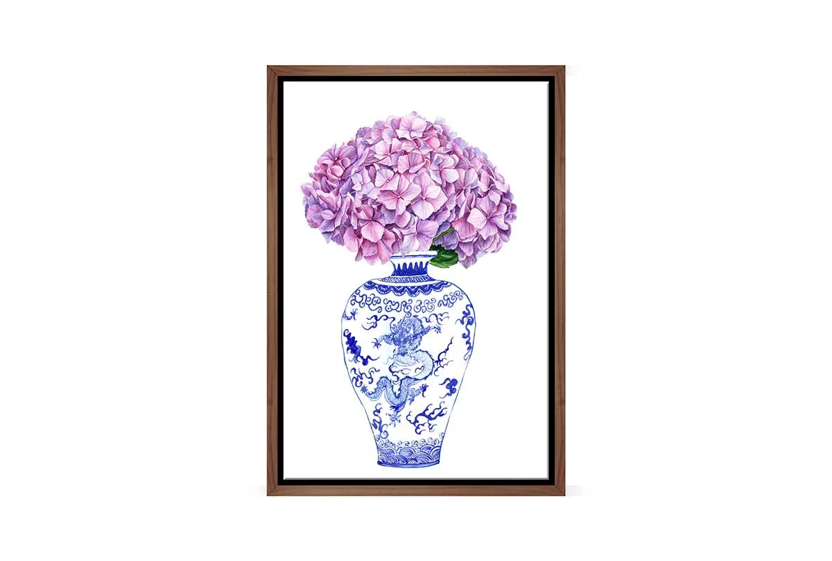 Blue White Vase Mauve Flowers | Hamptons Canvas Wall Art Print - Final Touch Decor