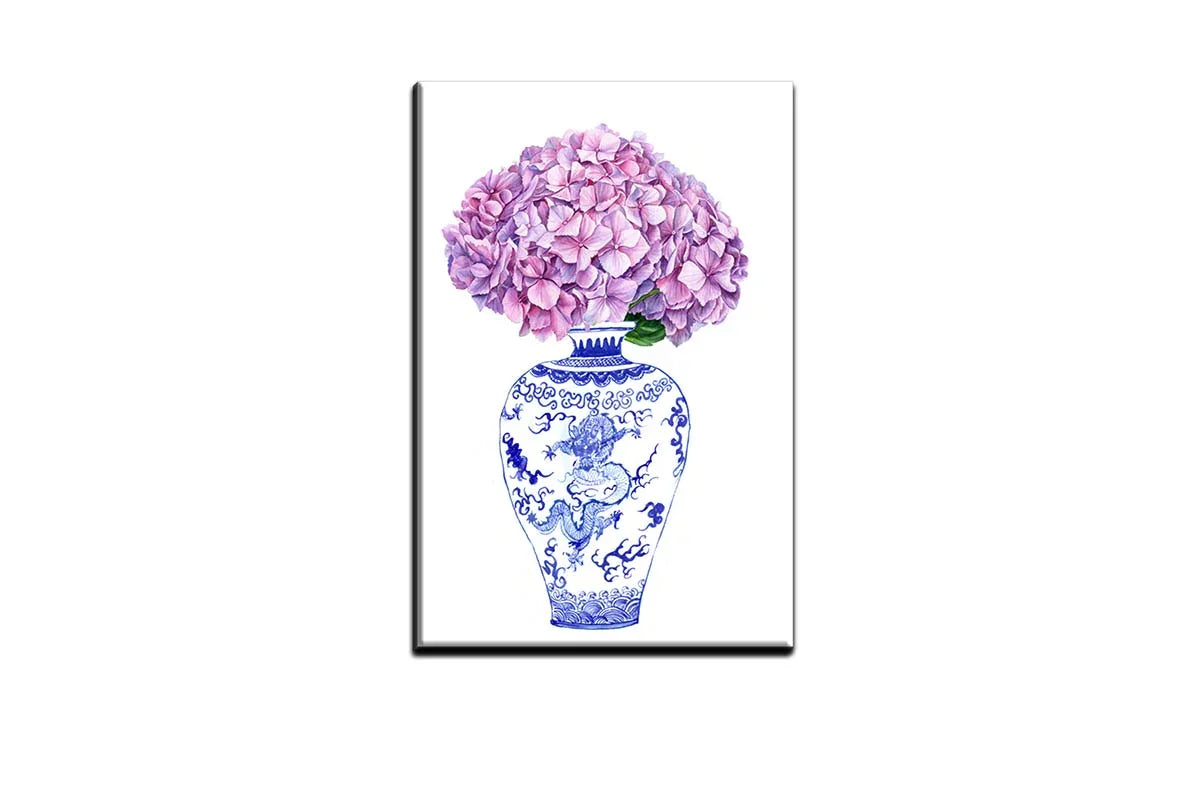 Blue White Vase Mauve Flowers | Hamptons Canvas Wall Art Print - Final Touch Decor