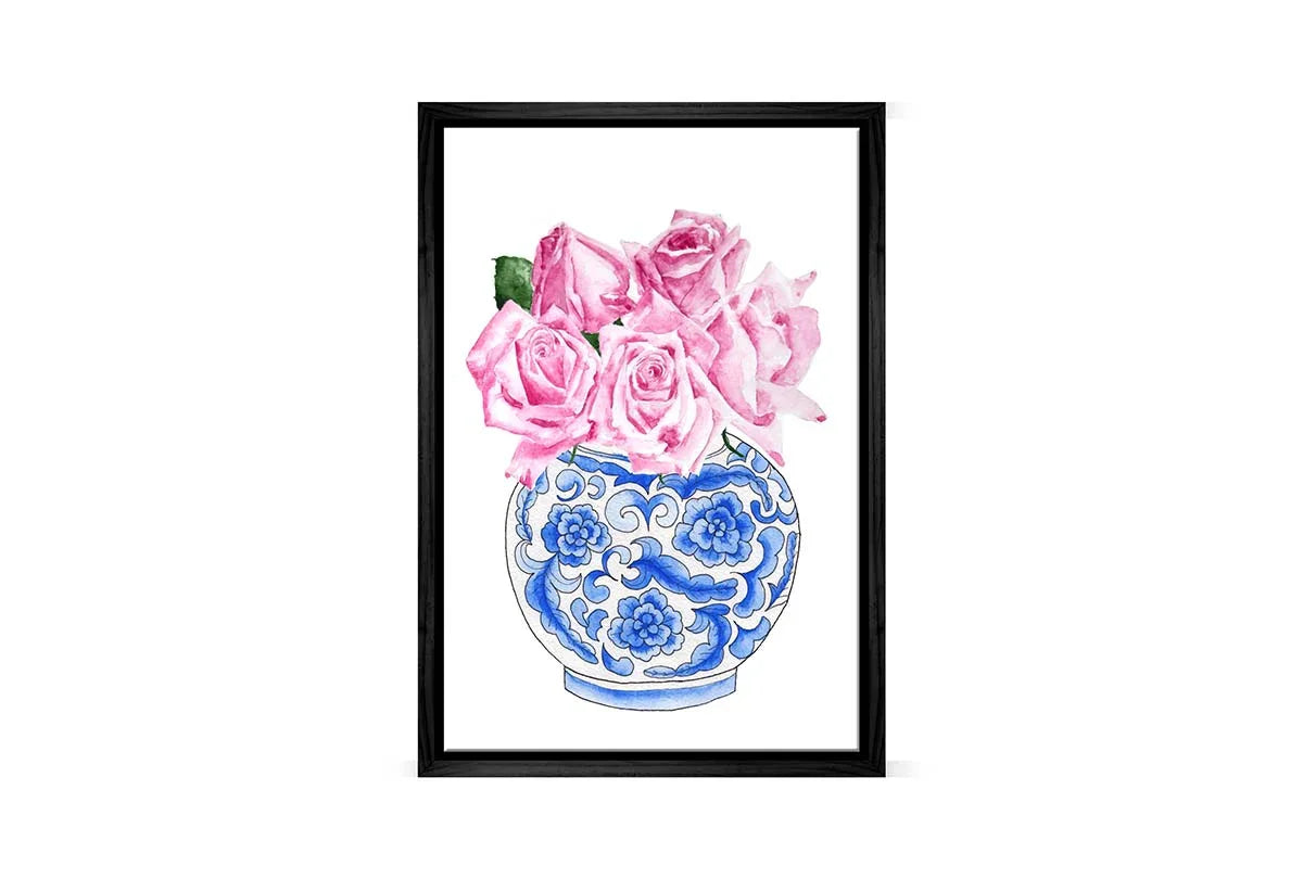 Blue White Vase Pink Flowers 2 | Hamptons Canvas Wall Art Print - Final Touch Decor