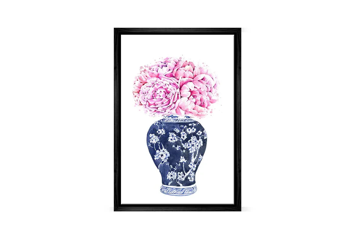 Chinoiserie Vase Pink Flowers | Hamptons Canvas Wall Art Print - Final Touch Decor