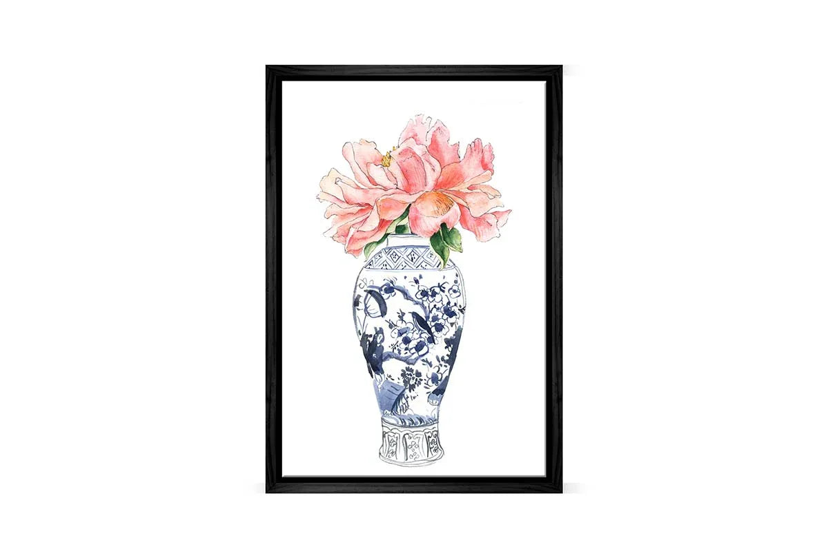 Chinoiserie Vase with Flowers | Hamptons Canvas Wall Art Print - Final Touch Decor
