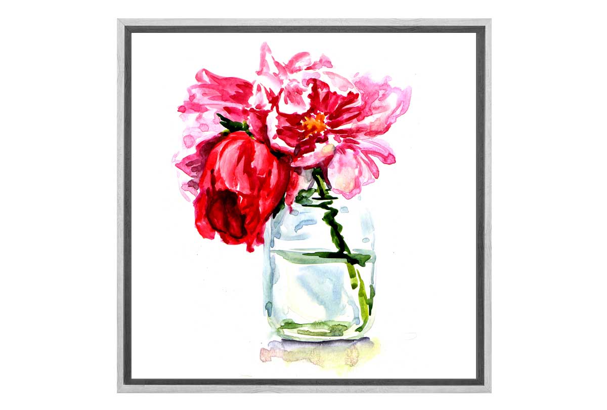 Pink Flowers In Jar | Floral Canvas Wall Art Print - Final Touch Decor