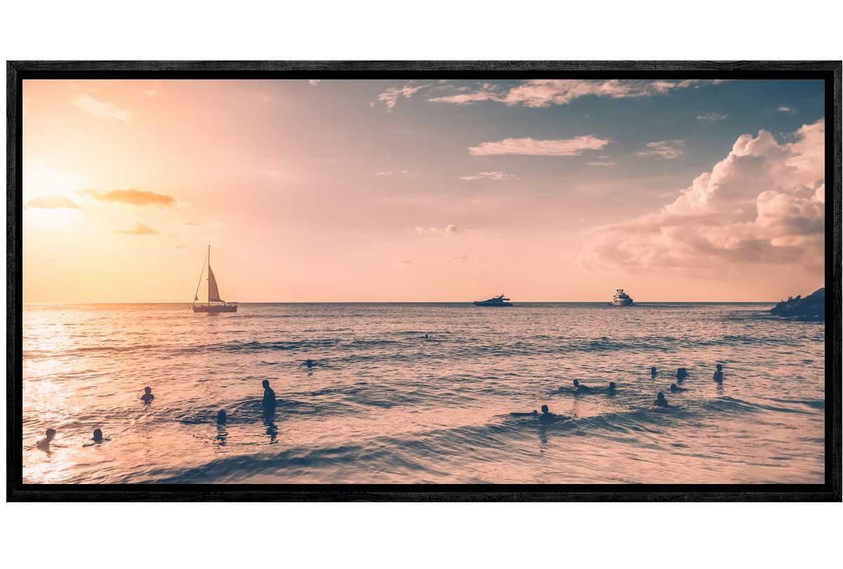 Surfing at Sunrise | Beach Canvas Wall Art Print - Final Touch Decor