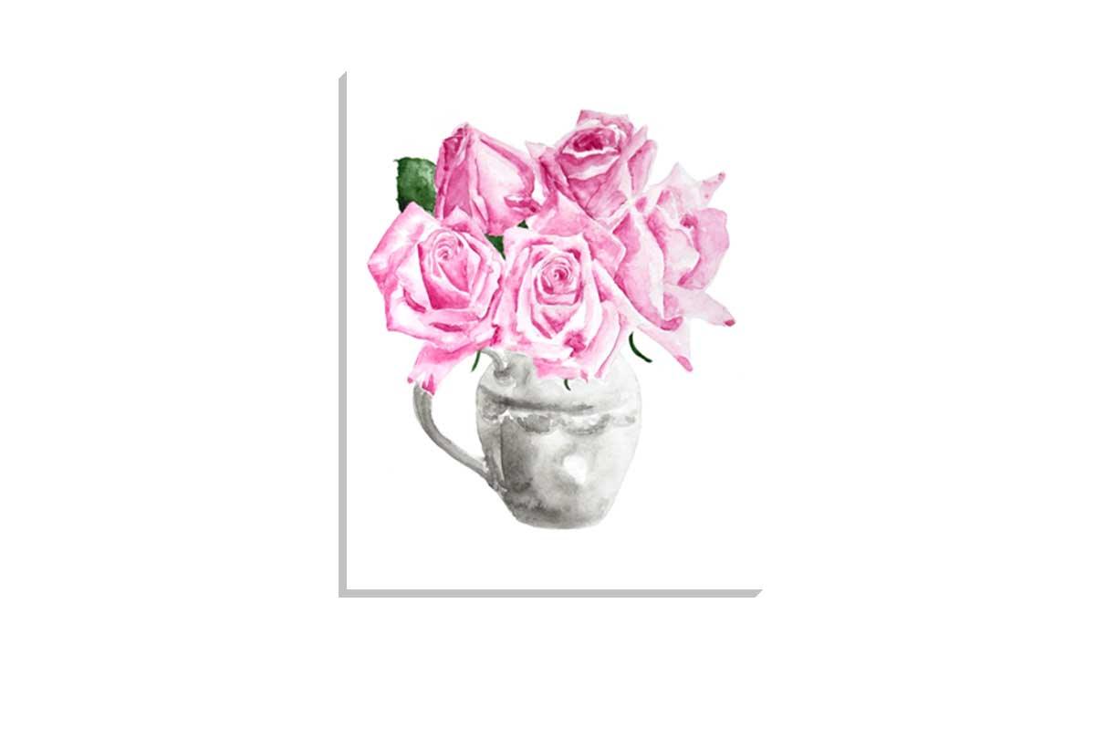 Pink Roses in Jug Watercolour | Canvas Wall Art Print - Final Touch Decor