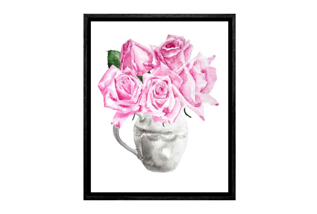 Pink Roses in Jug Watercolour | Canvas Wall Art Print - Final Touch Decor