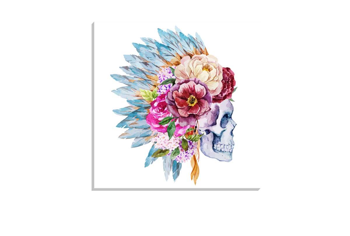 Boho Floral Head Dress Skull | Canvas Wall Art Print - Final Touch Decor
