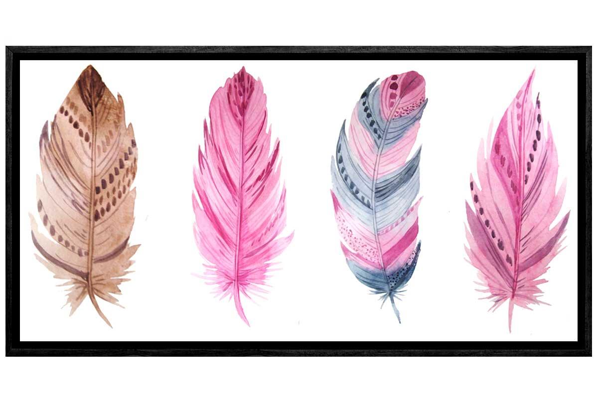 Pink, Brown & Grey Watercolour Feathers | Canvas Wall Art Print - Final Touch Decor