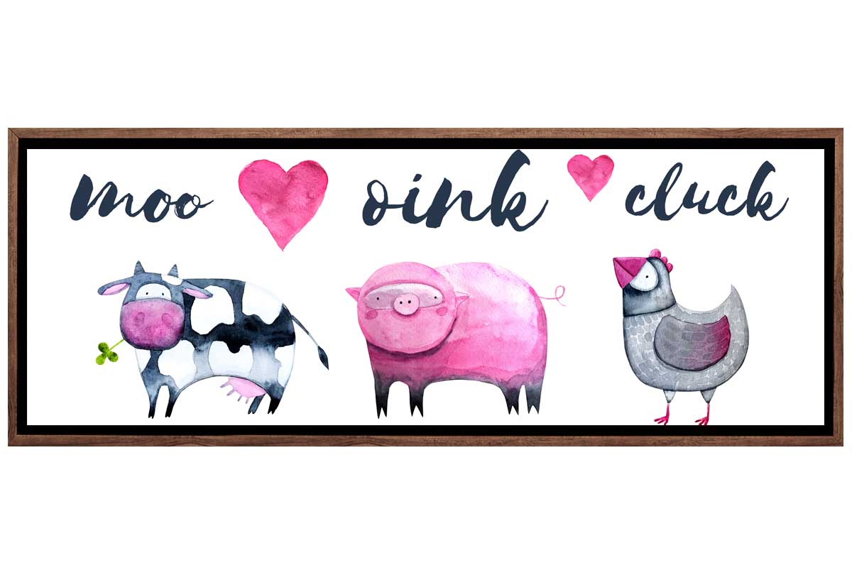 Cow, Pig, Chick In Watercolour | Kids Farm Animal Print | Canvas Wall Art Decor - Final Touch Decor