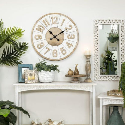 XXL Hamptons Coastal White Wooden Wall Clock 70cm