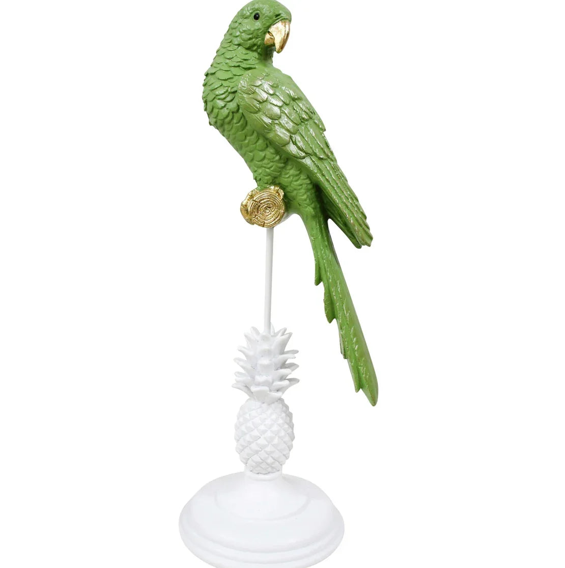 Green Parrot on White Pineapple Stand Ornament - Final Touch Decor