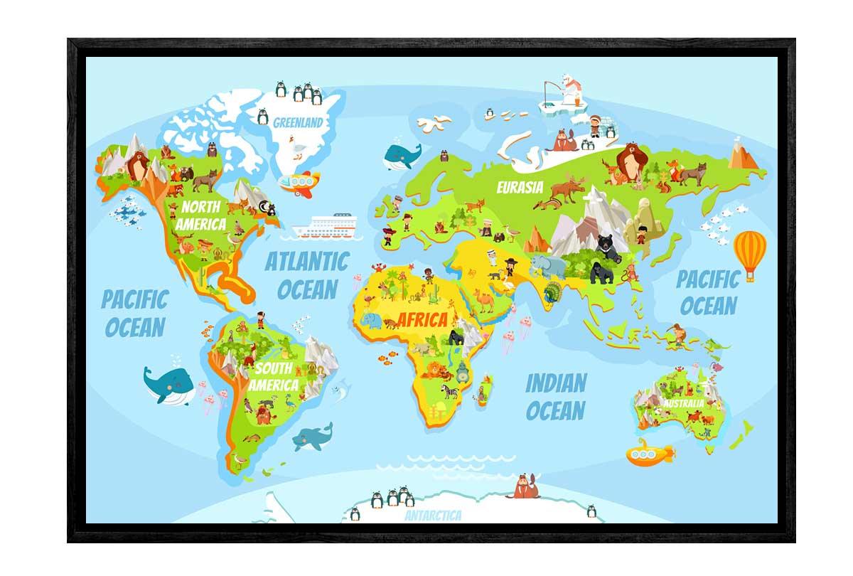 Kids World Map | Canvas Wall Art Print - Final Touch Decor