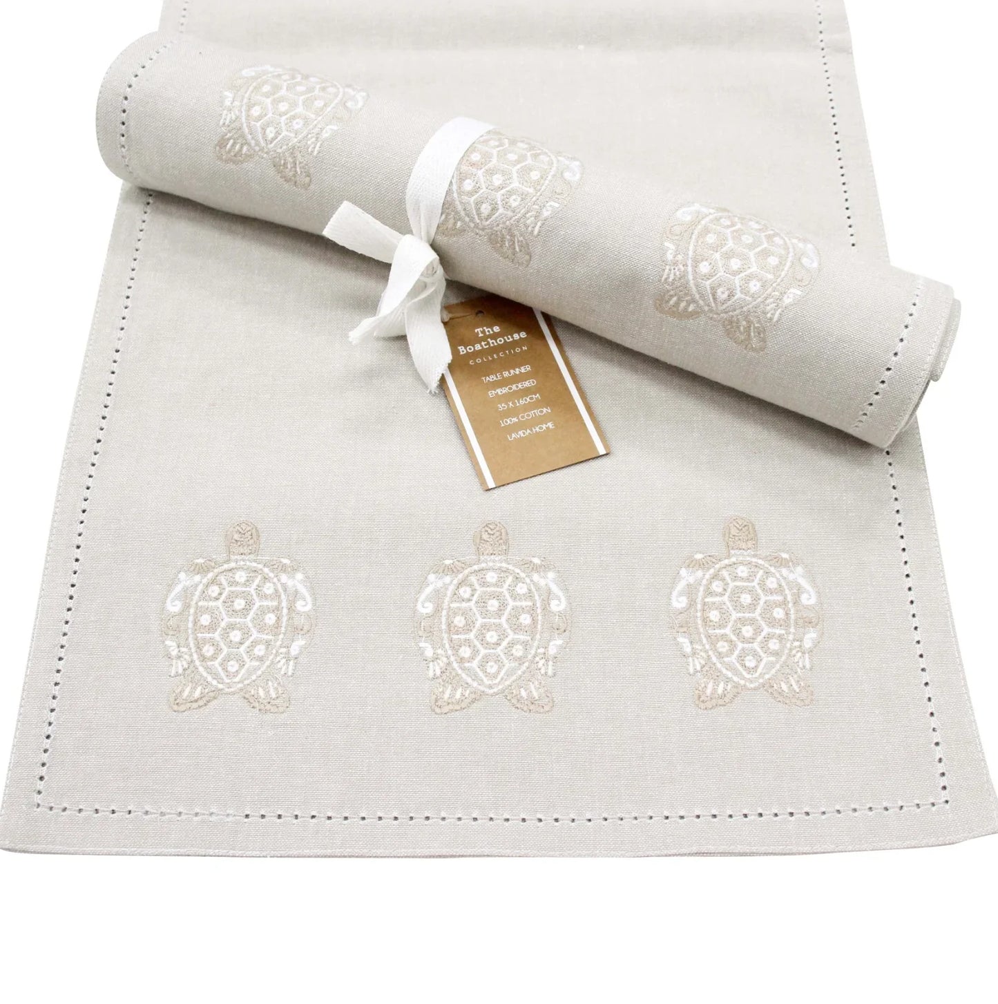 Table Runner Embroidered Turtles