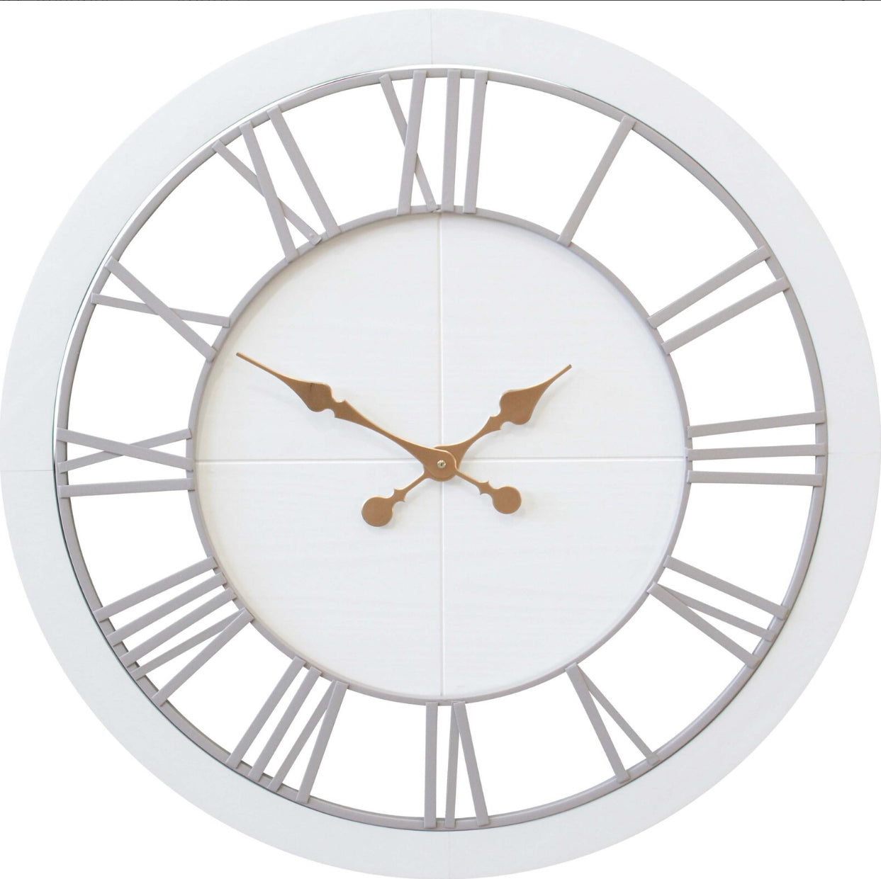 Large White Wooden Clock with Roman Numerals - Final Touch Decor