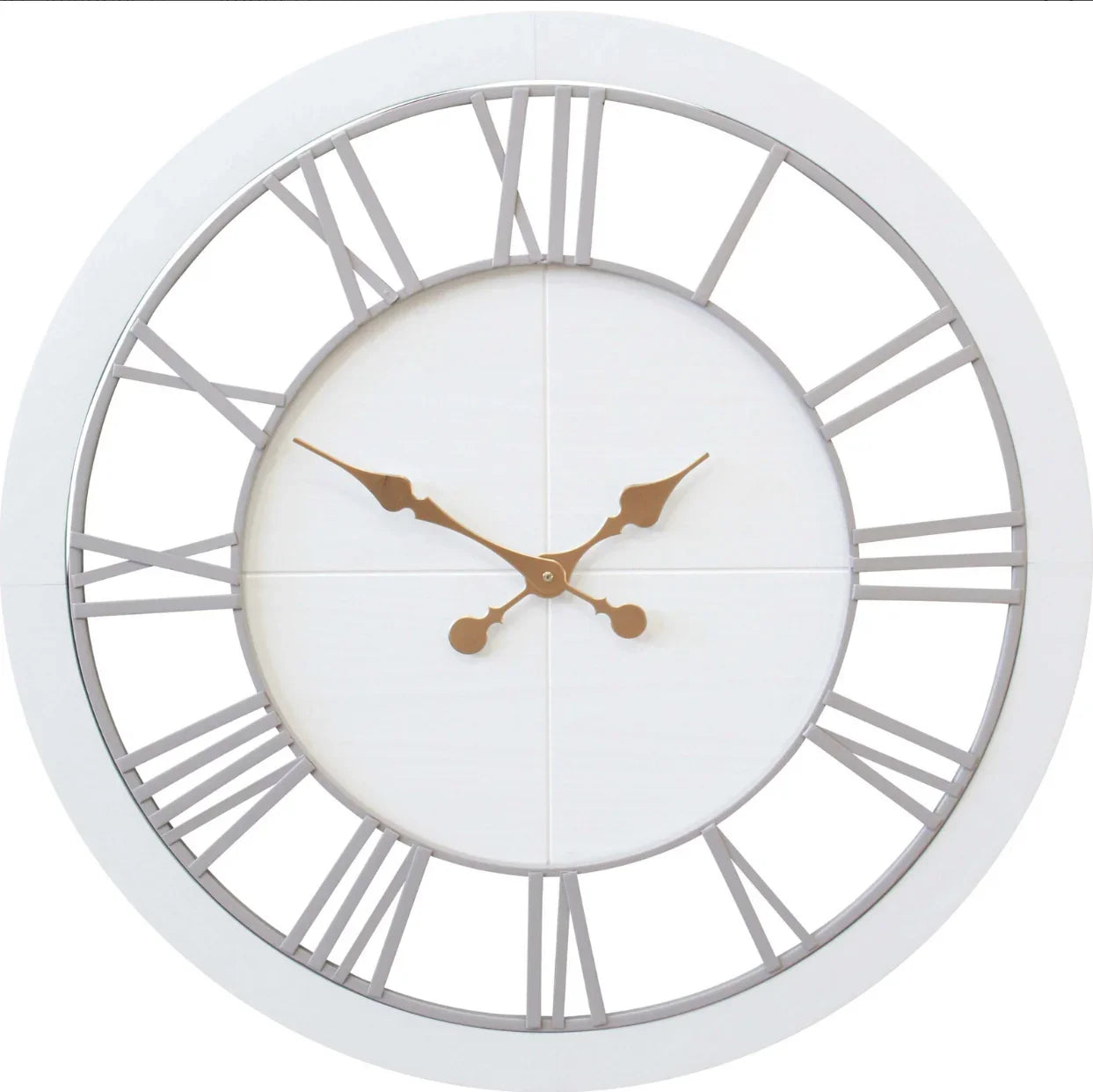 Large White Wooden Clock with Roman Numerals - Final Touch Decor