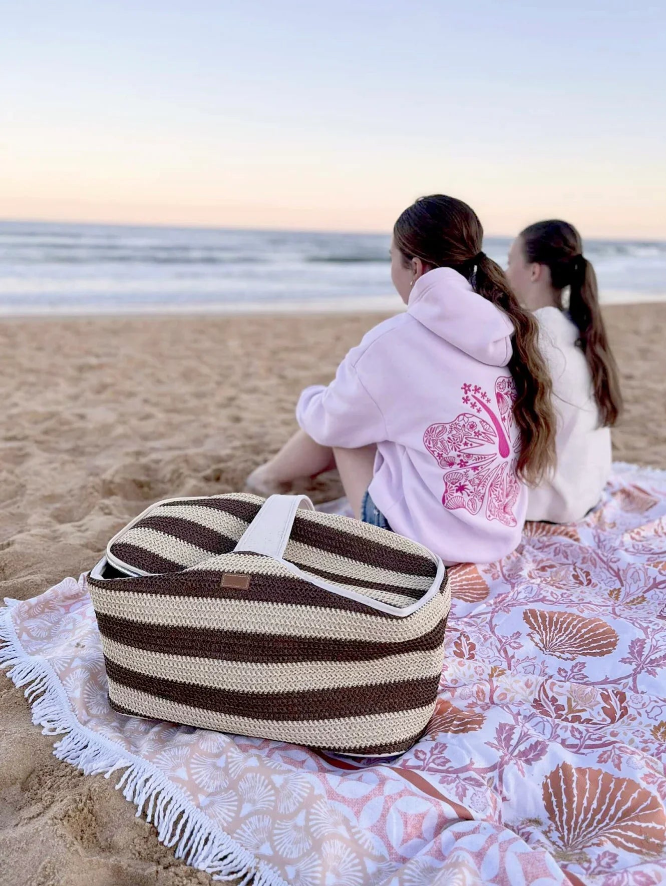 Large stripped beach cooler bag.
