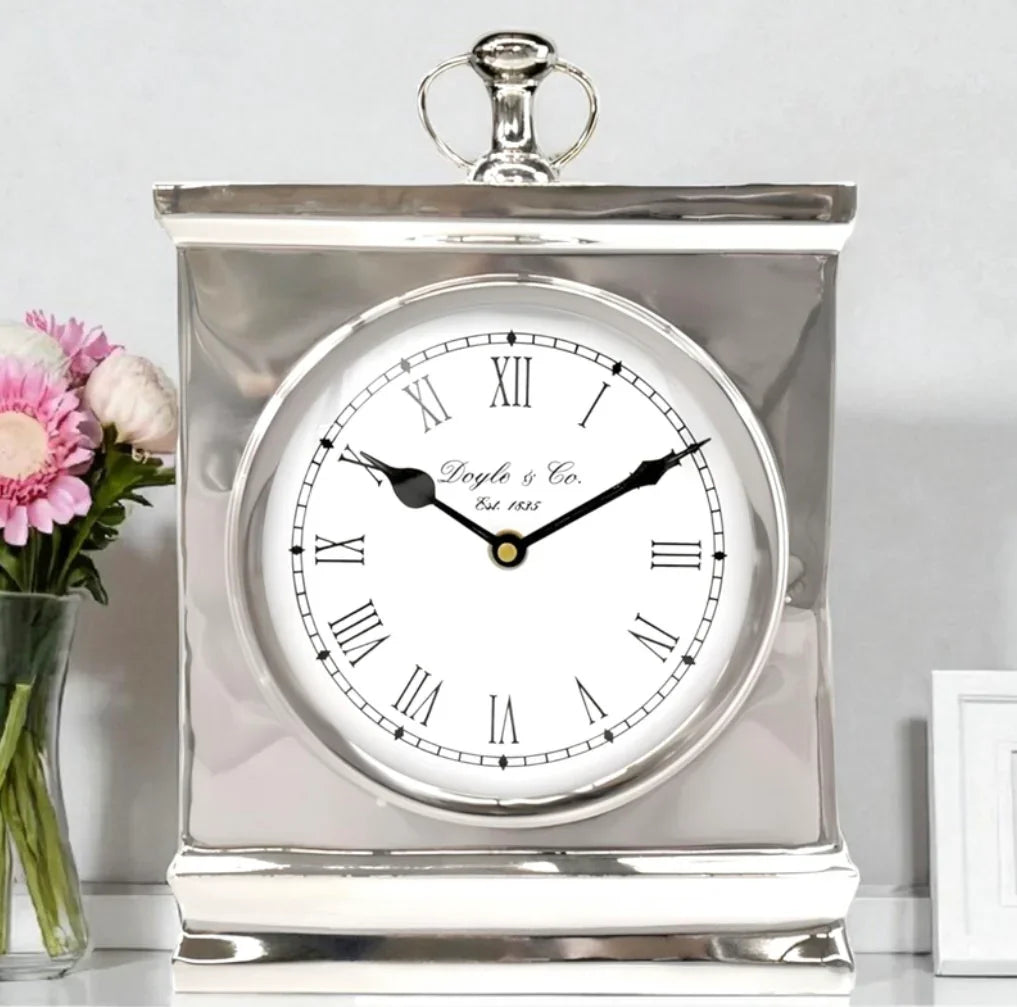 Hamptons Silver Mantle Clock Large