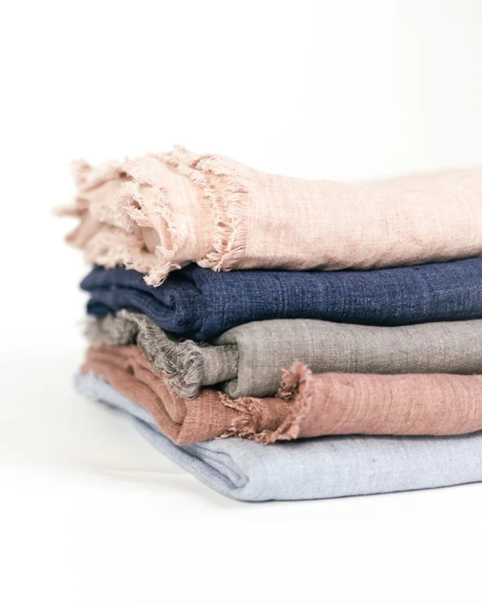 Stone Washed Linen Throw Blanket - Ash Rose