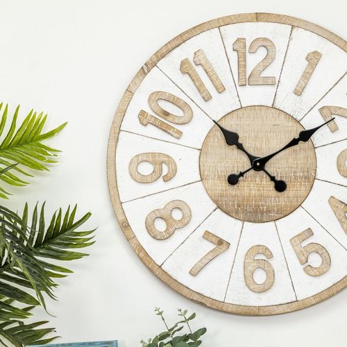 XXL Hamptons Coastal White Wooden Wall Clock 70cm