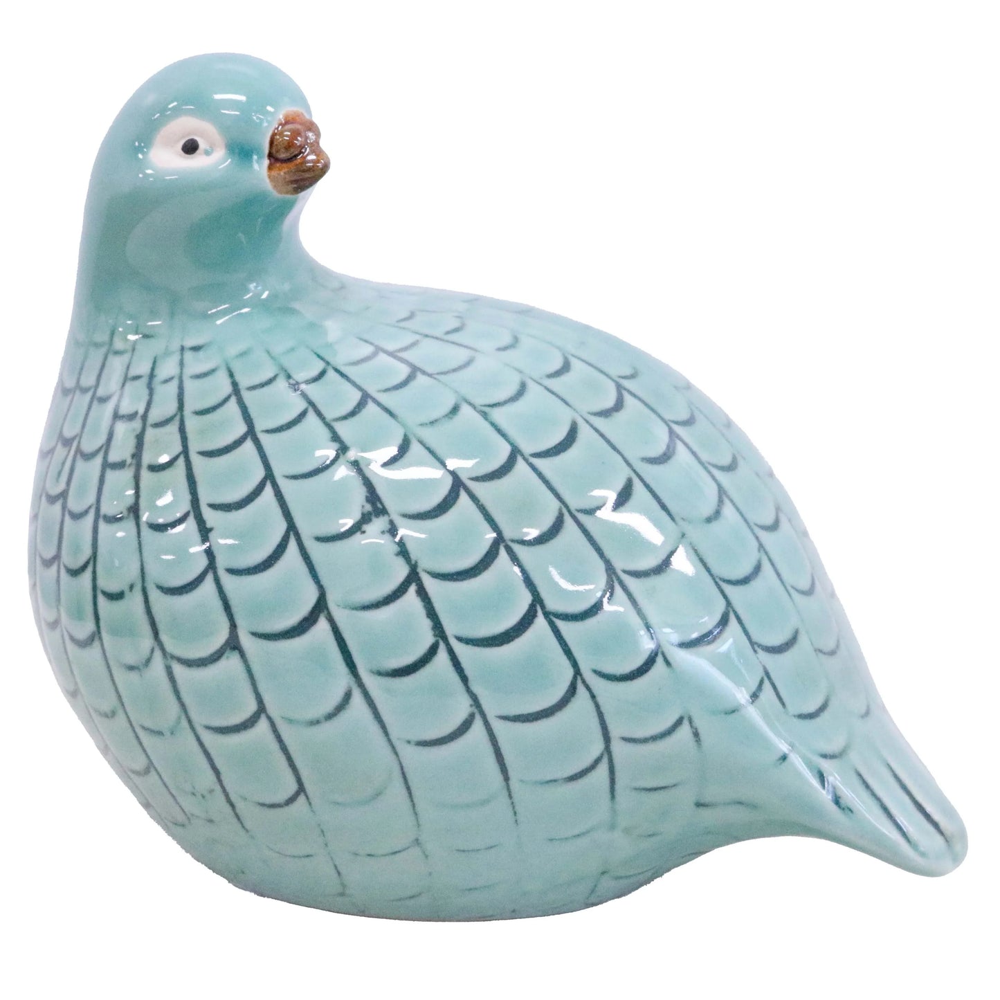 Ceramic Guinea fowl figurine with a light blue finish