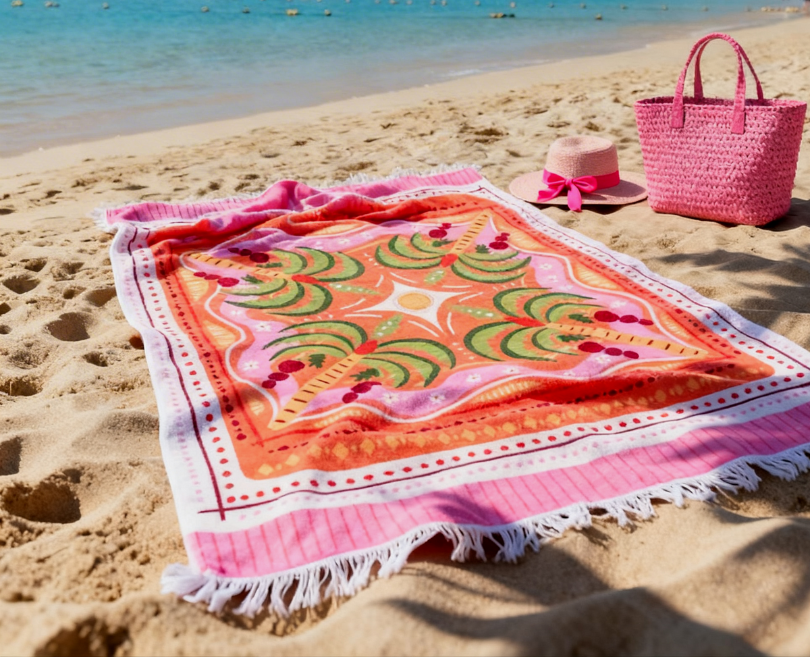 large beach towel with drawstring bag coastal picnic towel pink
