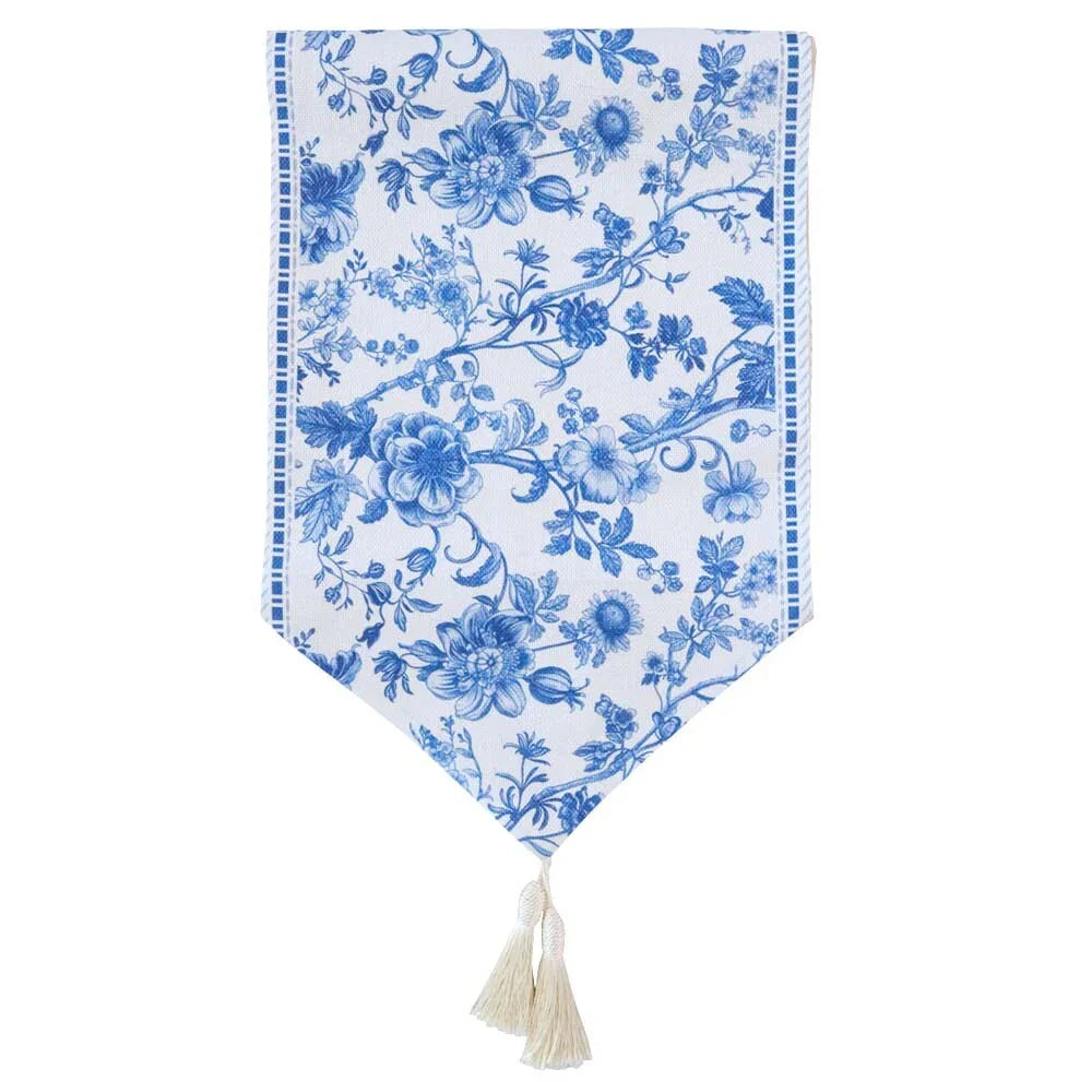 Floral table runner with blue flowers Hamptons style