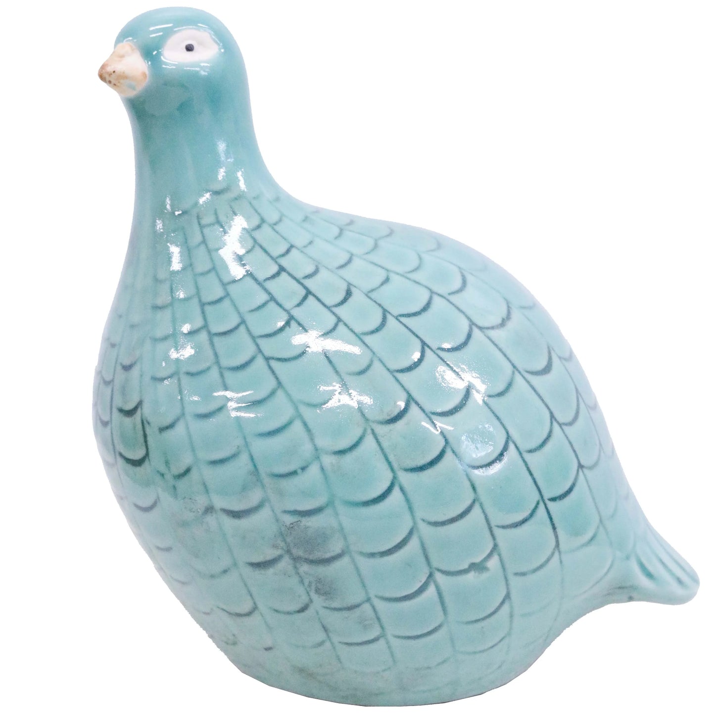 ceramic Guinea fowl decoration in aqua