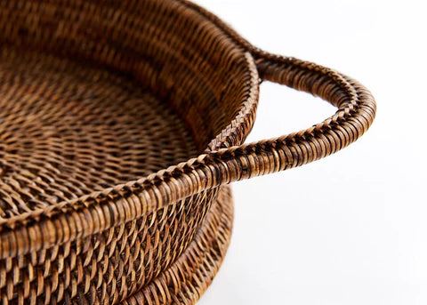 Handcrafted Large Oval Rattan Tray with Side Handles 54cm