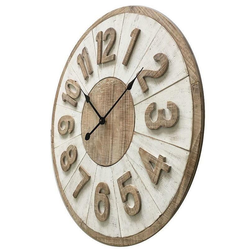 XXL Hamptons Coastal White Wooden Wall Clock 70cm