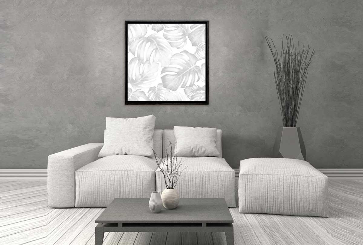 Monstera Leaves Black & Grey | Canvas Wall Art Print - Final Touch Decor