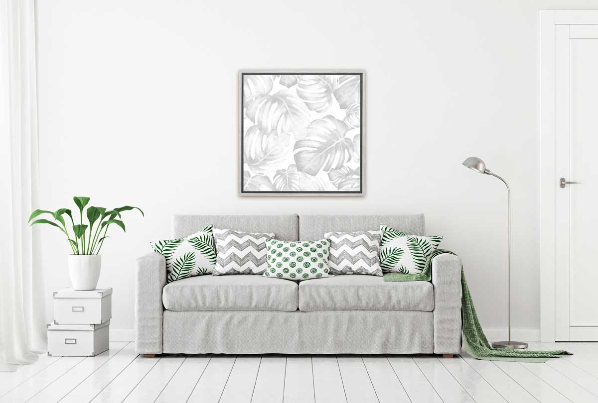 Monstera Leaves Black & Grey | Canvas Wall Art Print - Final Touch Decor