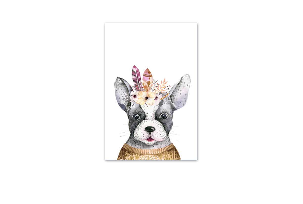 Bulldog with Boho Feathers | Canvas Wall Art Print - Final Touch Decor