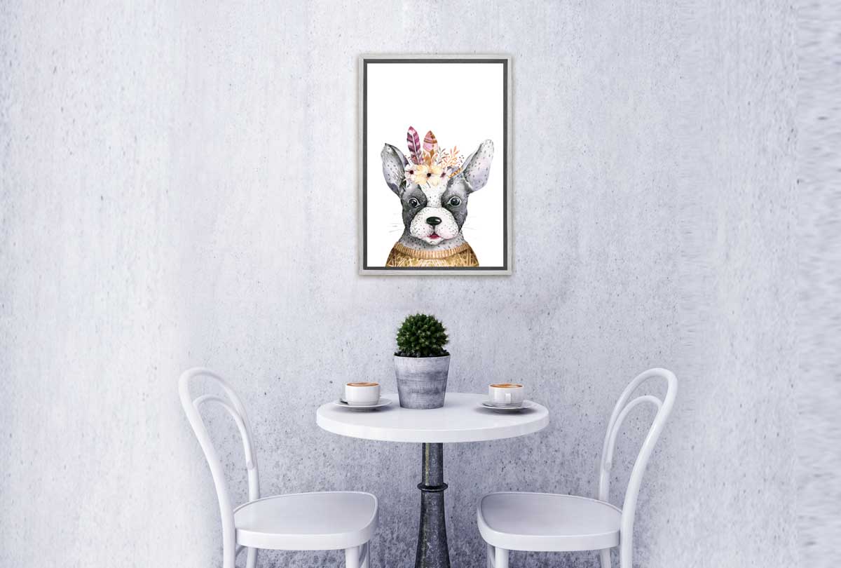 Bulldog with Boho Feathers | Canvas Wall Art Print - Final Touch Decor