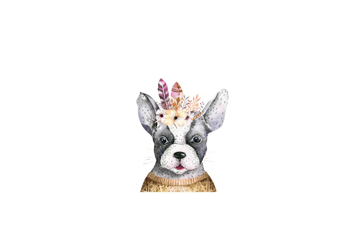 Bulldog with Boho Feathers | Canvas Wall Art Print - Final Touch Decor