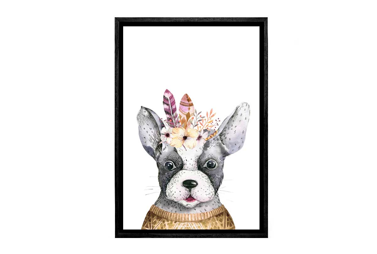 Bulldog with Boho Feathers | Canvas Wall Art Print - Final Touch Decor