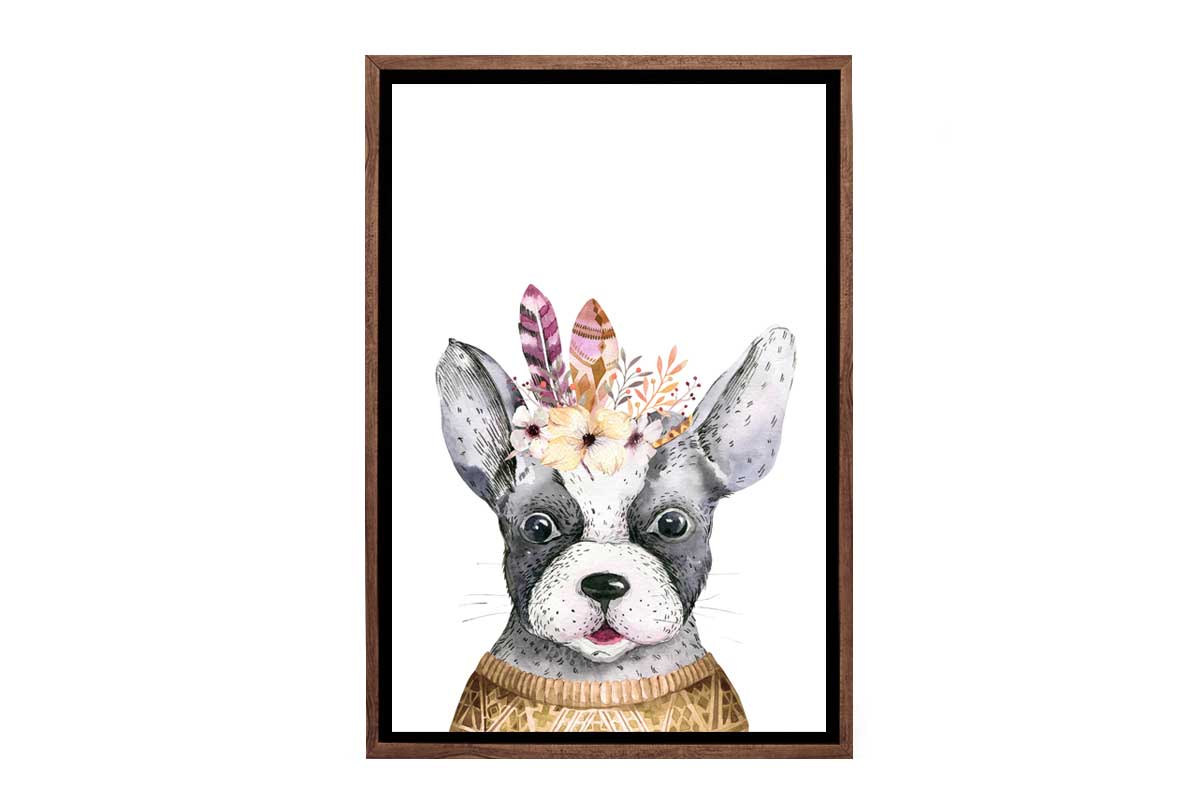 Bulldog with Boho Feathers | Canvas Wall Art Print - Final Touch Decor